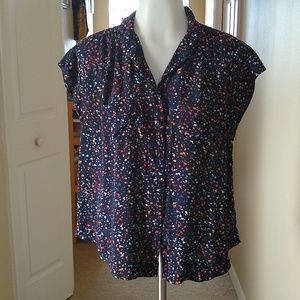 Maeve Anthropologie paint splatter black sleeveless blouse size small
